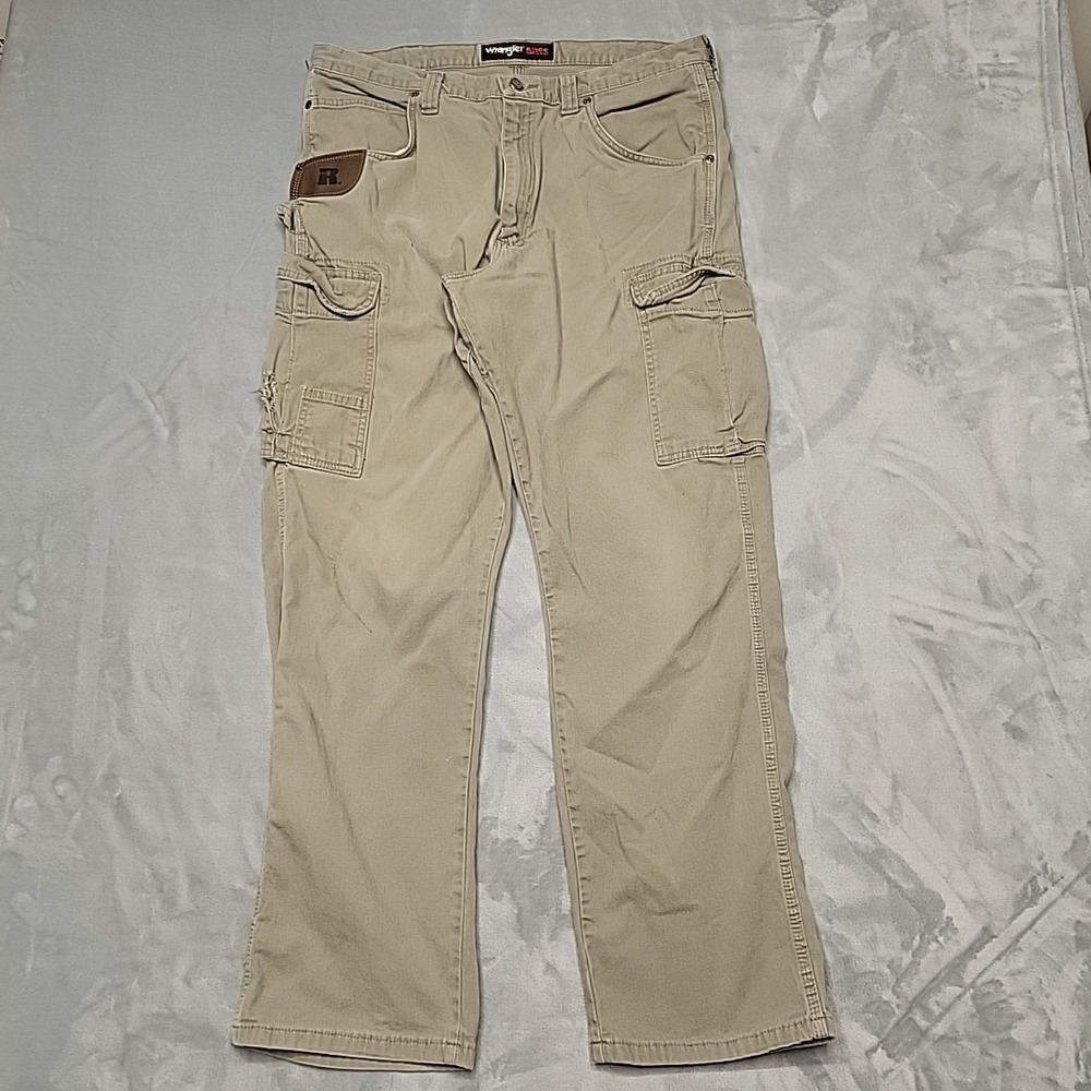 Wrangler Pants Mens 36x32 Khaki Riggs Workwear Ranger Cargo Utility Canvas Work